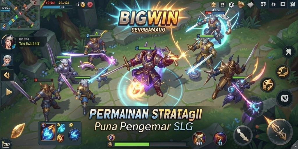 Tangkapan layar utama BIGWIN menunjukkan aksi pertempuran epik dan pembangunan kerajaan.