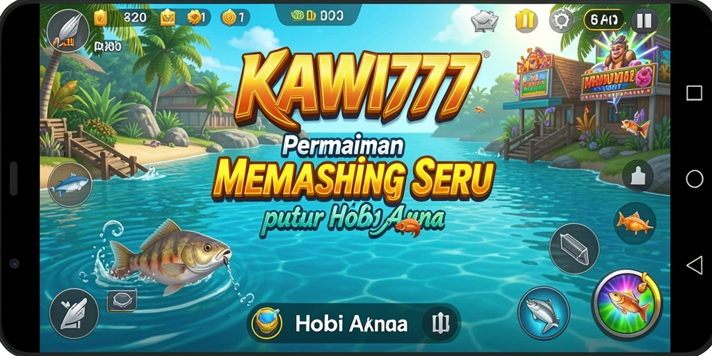 Tampilan gameplay KAWI777 saat memancing ikan besar di lautan.
