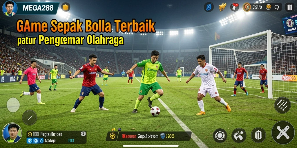 Tampilan gameplay MEGA288 dengan aksi sepak bola yang memikat.