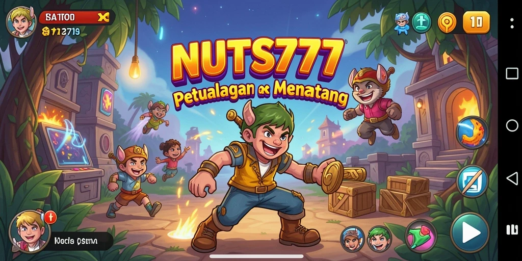 Tampilan gameplay NUTS777 yang penuh warna dan menantang.