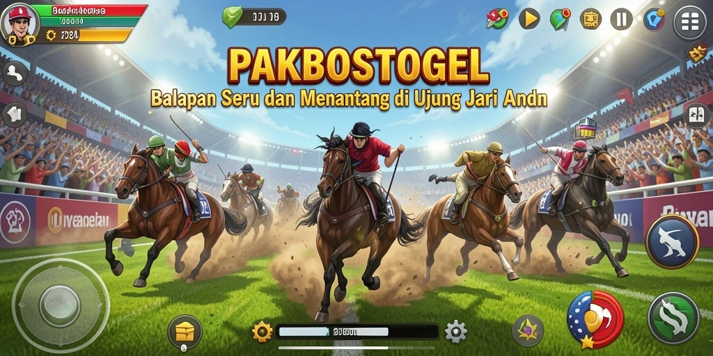 Screenshot PAKBOSTOGEL menampilkan balapan yang intens dengan mobil-mobil cepat.