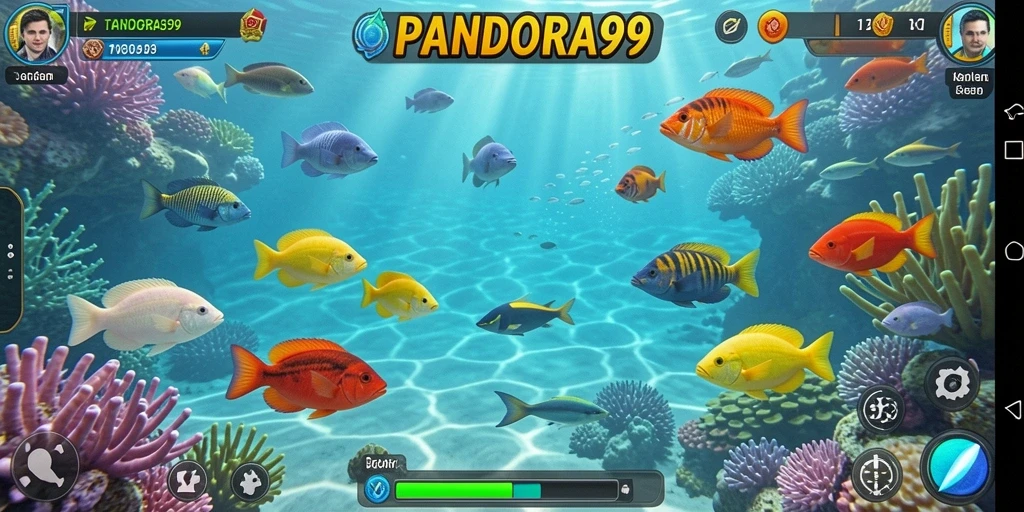 Tampilan gameplay PANDORA99 dengan aksi menembak ikan yang seru.