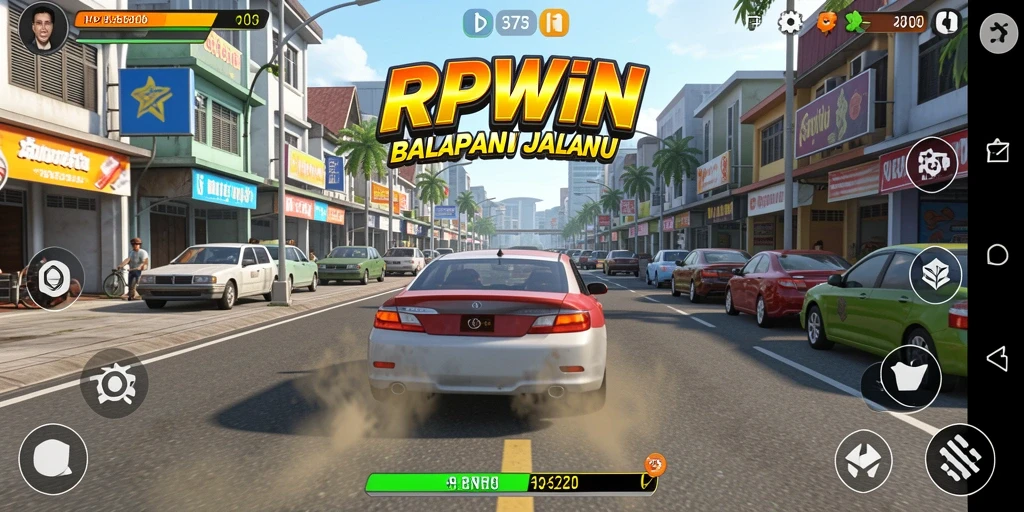 Gameplay intens RPWIN saat balapan di jalanan.